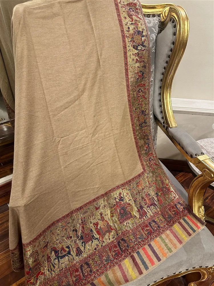 Pashmina Kaani Palla Zari Weaving Beige