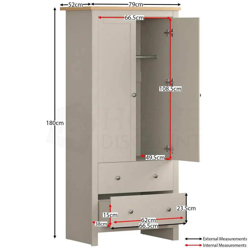 Lobo 2 Door 2 Drawer Wardrobe, Grey