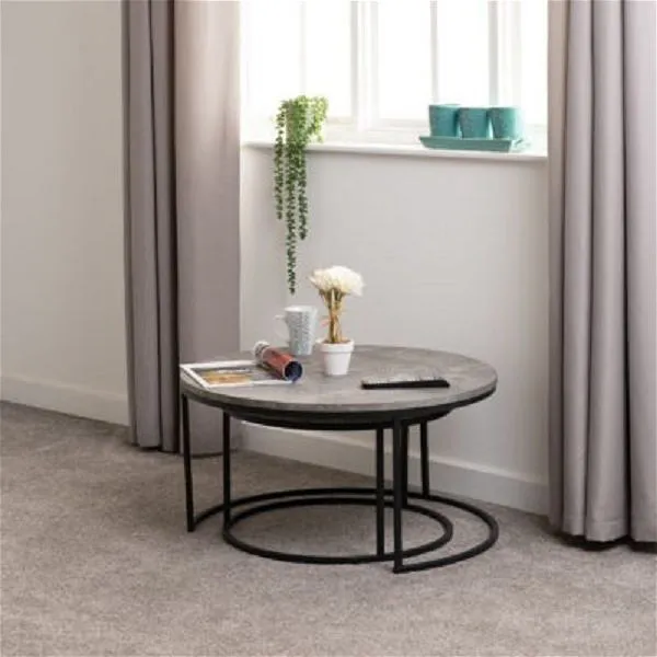 Round Coffee Table Set Concrete Effect Black