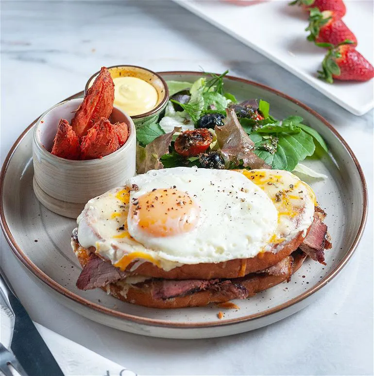 Beef Brisket Croque Madame.