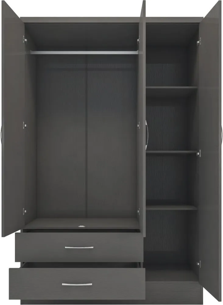 Eton 3 Door Grey MDF 3D Effect Hinged Wardrobe