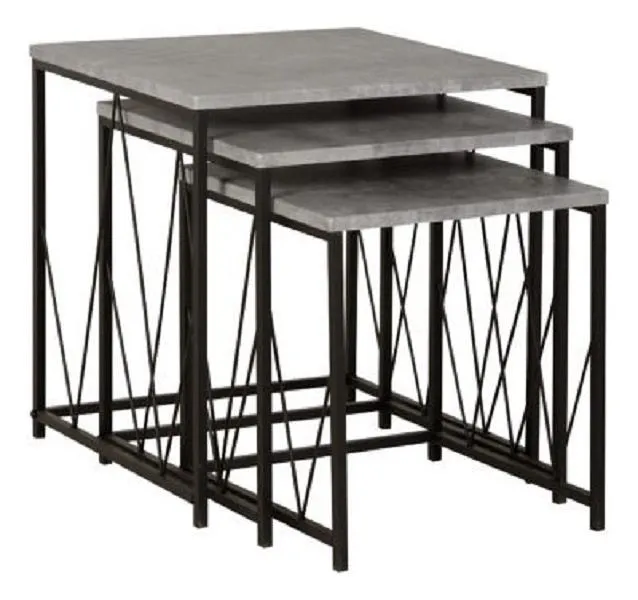 Square Nest Of Tables Concrete Effect Black