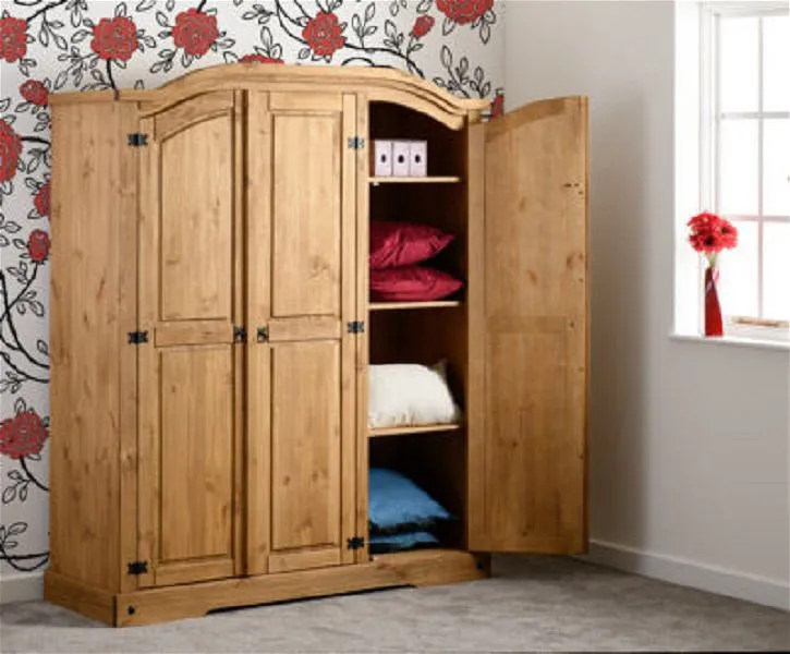 3 Door Wardrobe Distressed Waxed Pine