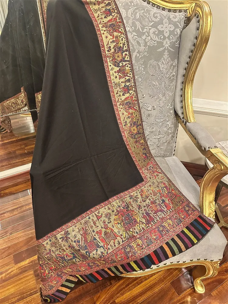 Pashmina Kaani Palla Zari Weaving Black