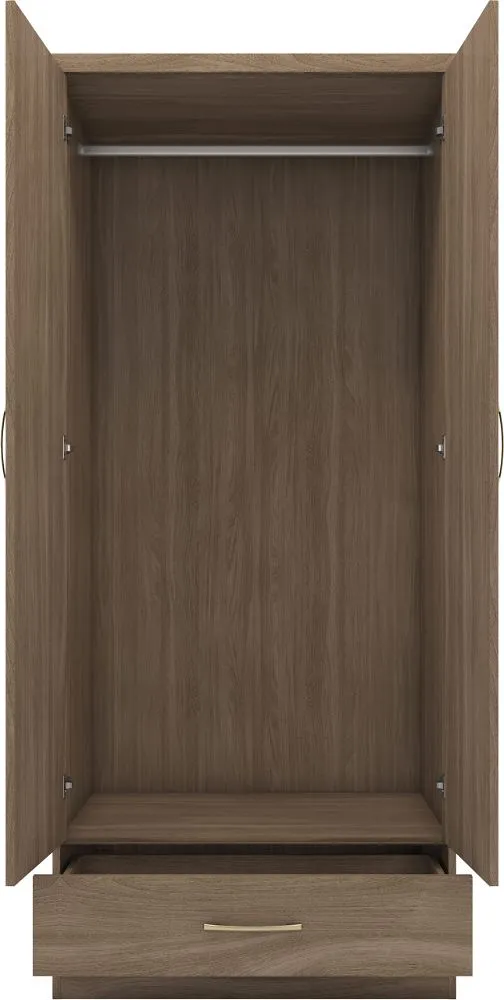 Eton 2 Door  Rustic Oak Effect MDF 3D Effect Hinged Wardrobe