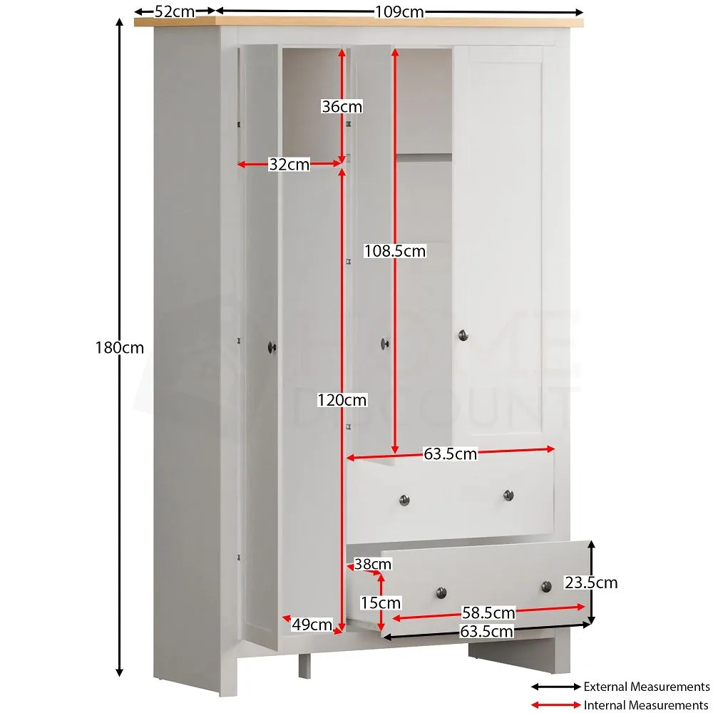 Lobo 3 Door 2 Drawer Wardrobe, White