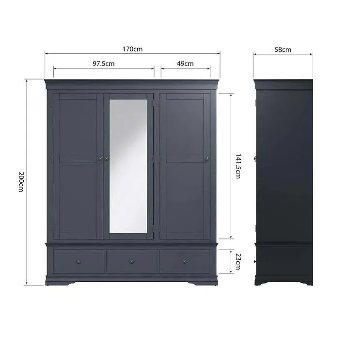 Capsel Dark Grey 3 Door Wardrobe