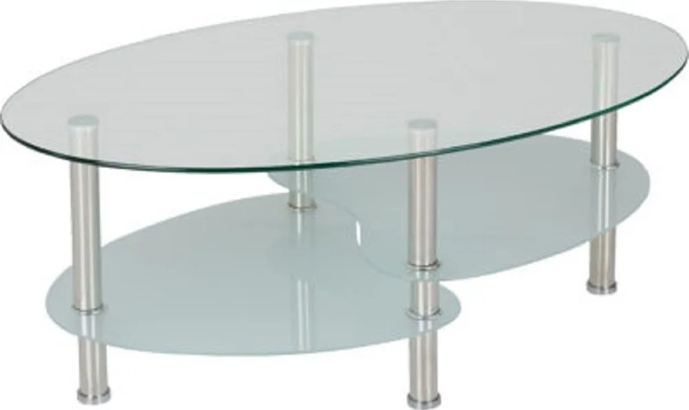 Coffee Table Clear Glass, Frosted Glass & Silver