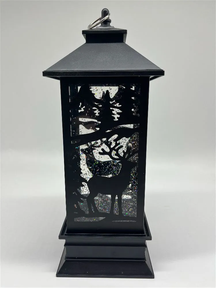 Black Reindeer Wood Scene Lantern