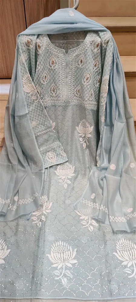 Chanderi Dress Ice blue