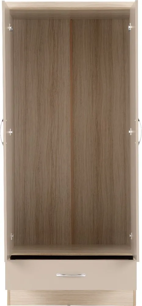 Eton 2 Door Oyster Gloss Light Oak Effect Veneer MDF 3D Effect Hinged Wardrobe