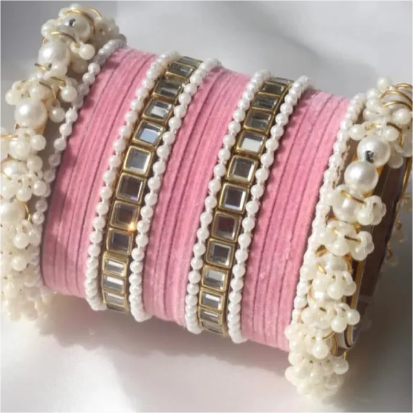 Baby Pink Kundun Bangle Set