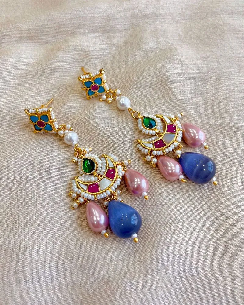 Urbi Pacchi Kundan sleek earrings Pink and Lilac