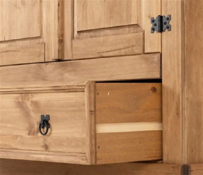 2 Door 1 Drawer Wardrobe Distressed Waxed Pine