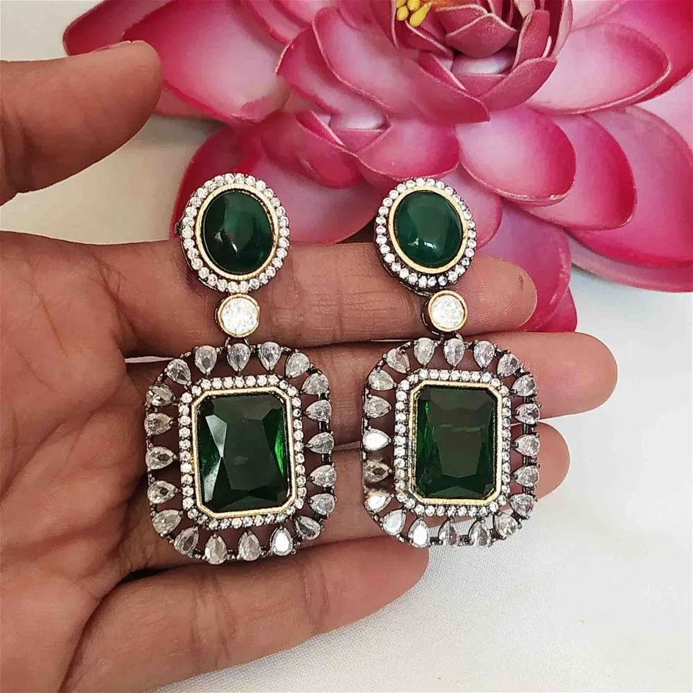 Rameen Zircona Earrings Emerald Green