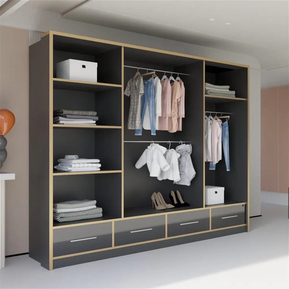 Sydney II High Gloss Wardrobe 250cm Black & Gold