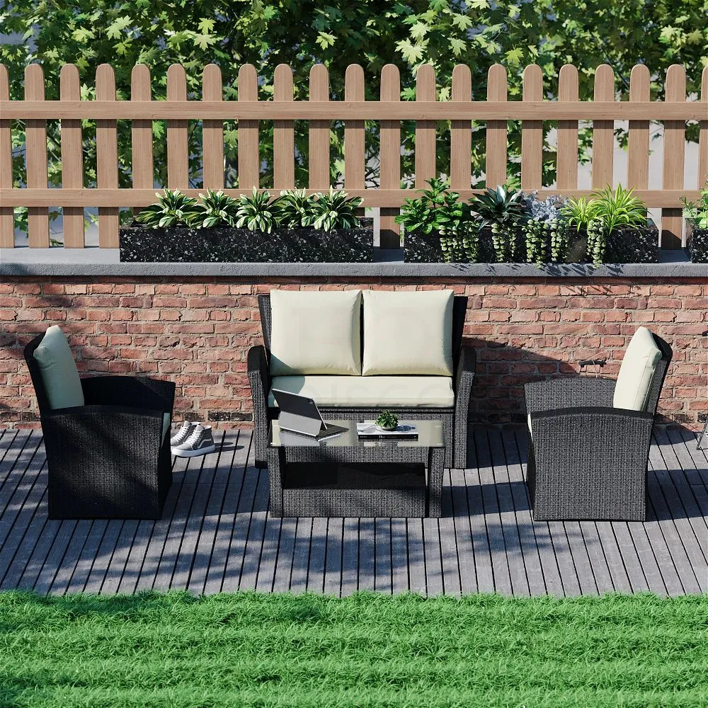 Mortal 4 Seater Rattan Set, Black