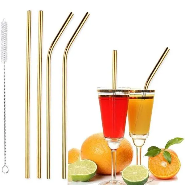 Stainless Steel Straws With Free Straw Cleaner (Pack Of 6pcs)