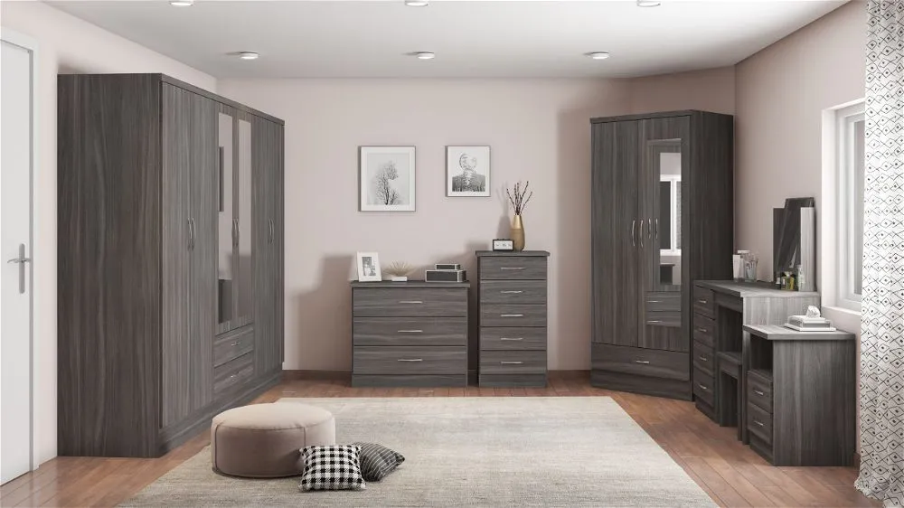 Eton 6 Door Black Wood Grain MDF 3D Effect Hinged Wardrobe