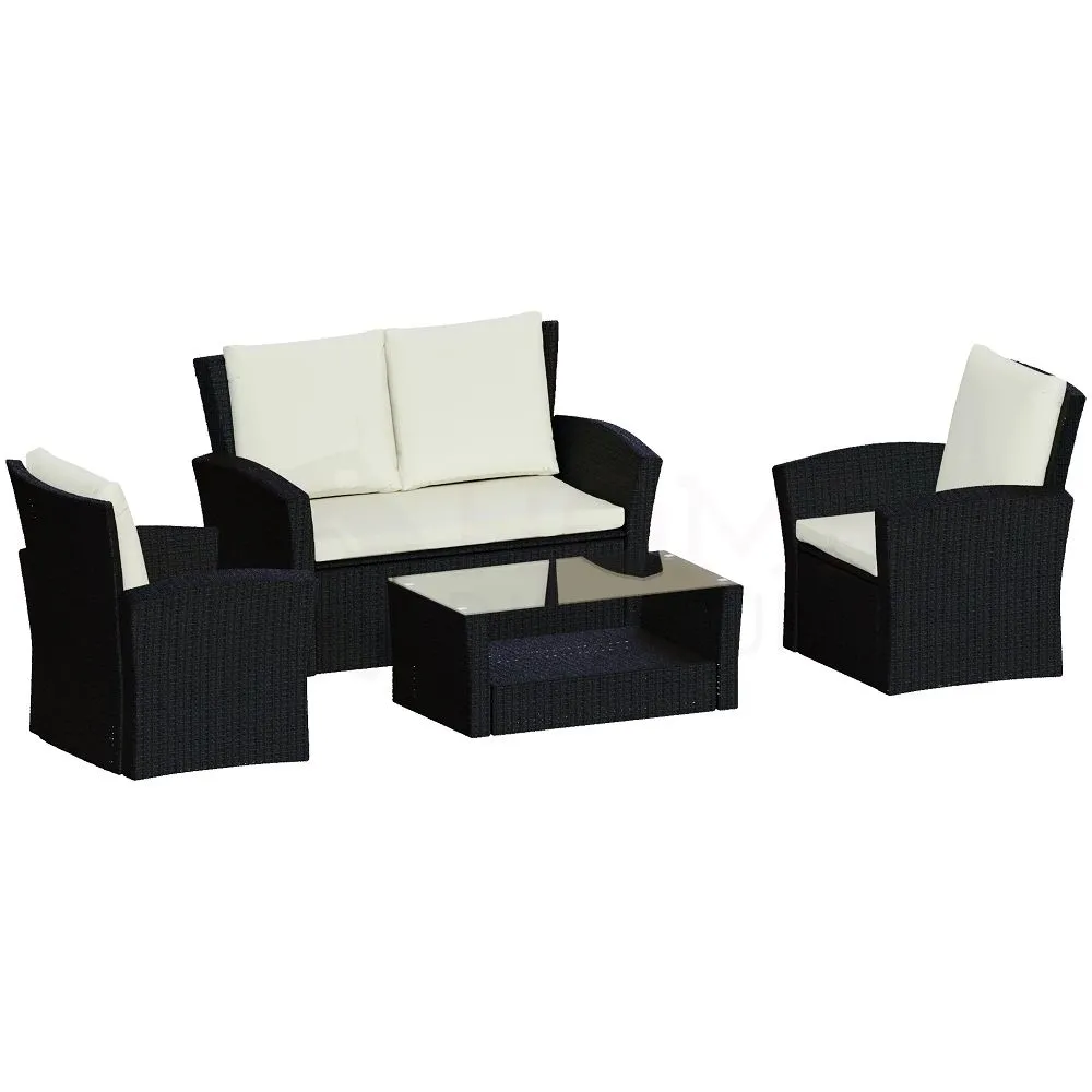 Mortal 4 Seater Rattan Set, Black