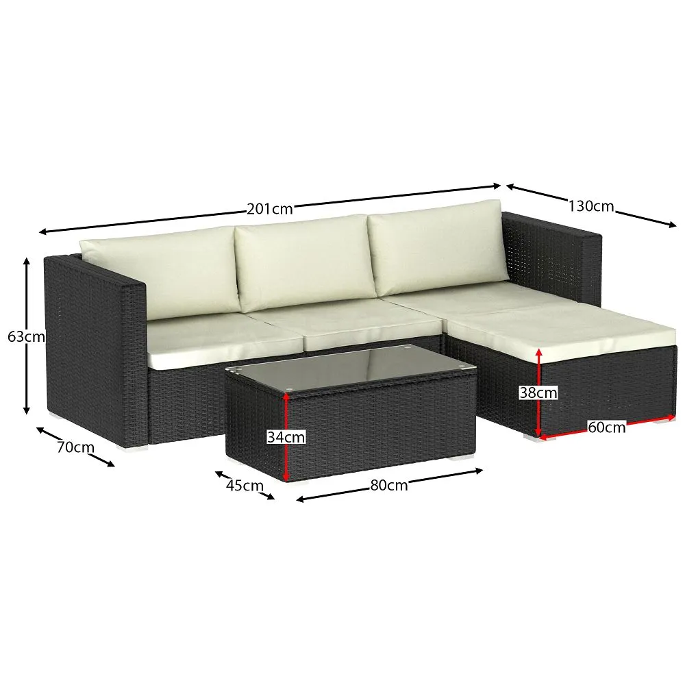 Grasston 4 Seater Corner Rattan Set, Black