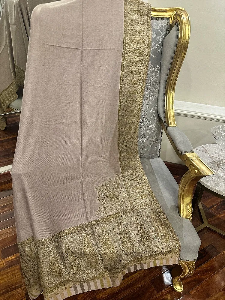 Pashmina Kaani Palla Zari Weaving Mauve