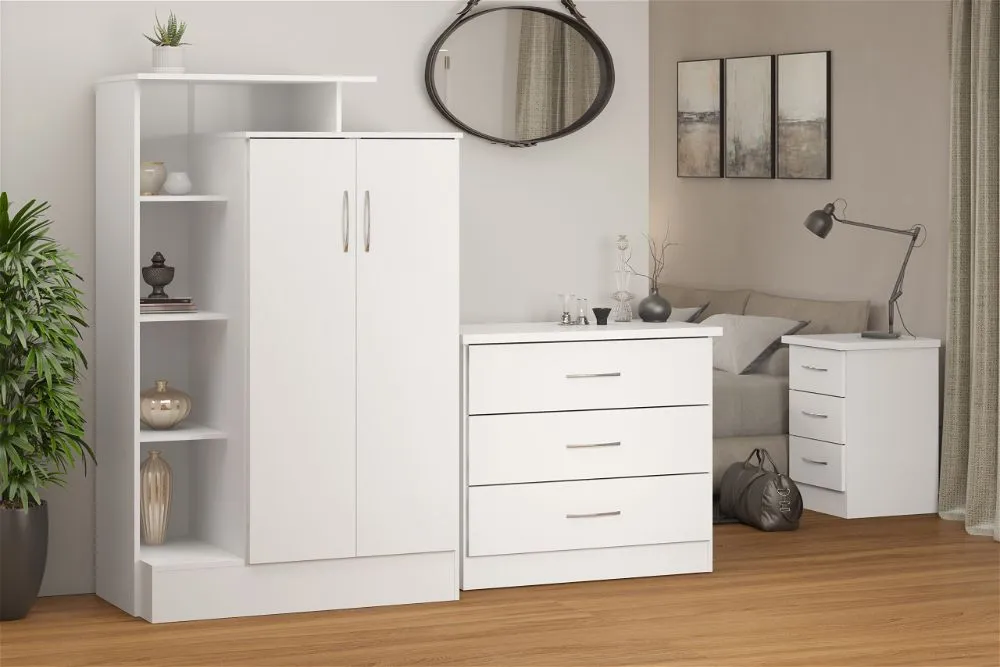 Thurso Open Shelf 2 Door Wardrobe White Gloss