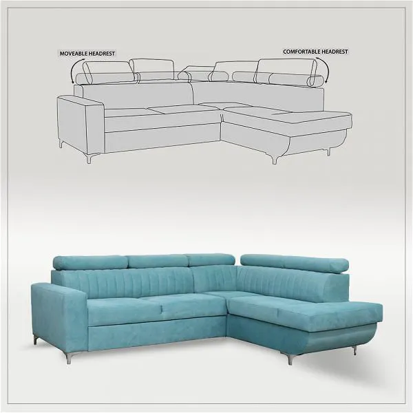 Zarate Sky Blue L-Shaped Sofa Bed