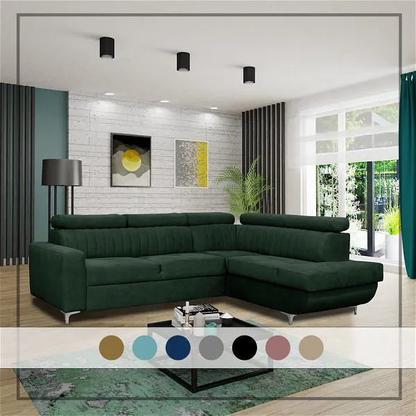 Zarate Green L-Shaped Sofa Bed