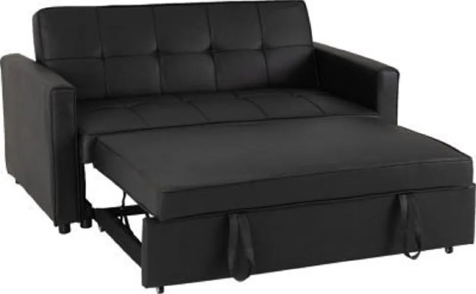 Black 2 Seater Faux Leather Sofa Bed