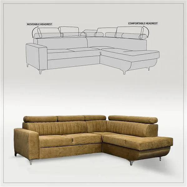 Zarate Mustard L-Shaped Sofa Bed