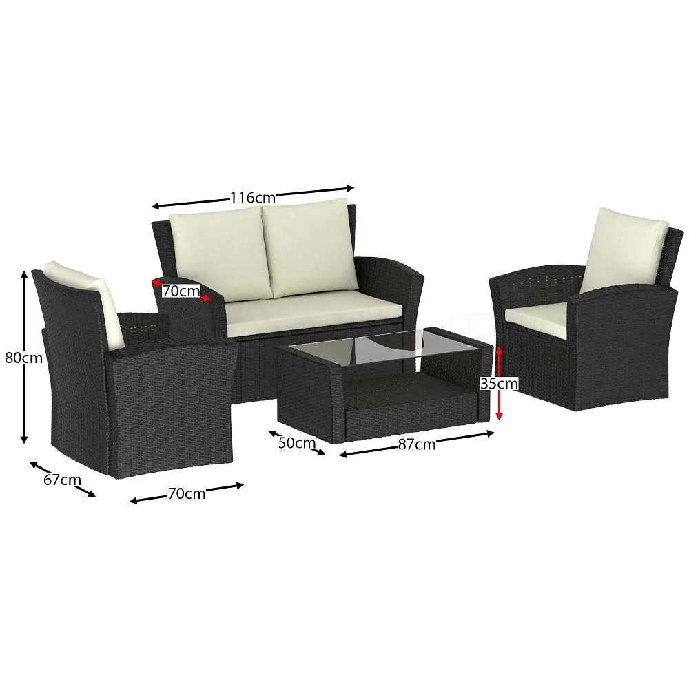 Mortal 4 Seater Rattan Set, Black