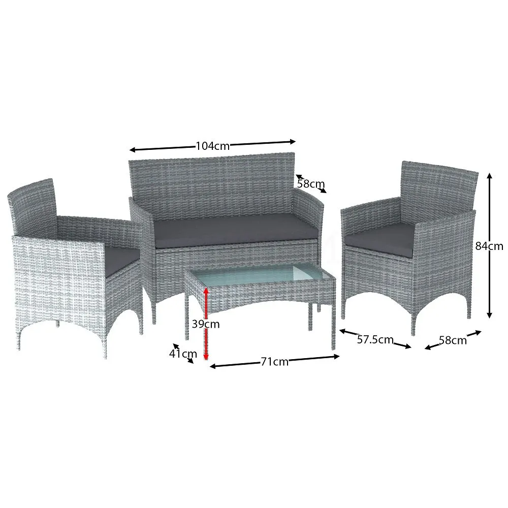 Resto 4 Piece Rattan Set, Grey