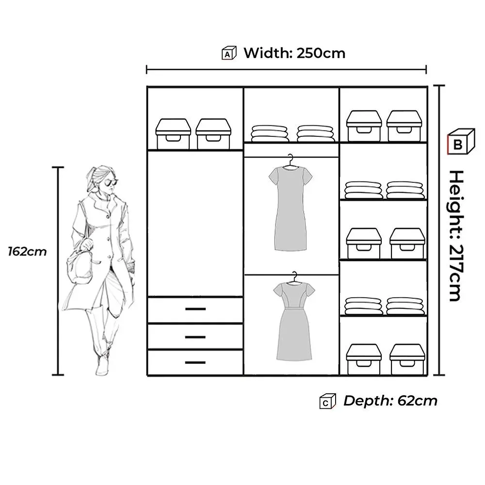 Etna II Wardrobe 250cm Grey