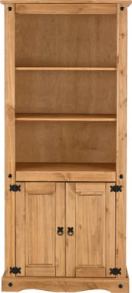 2 Door Display Unit Bookcase Distressed Waxed Pine