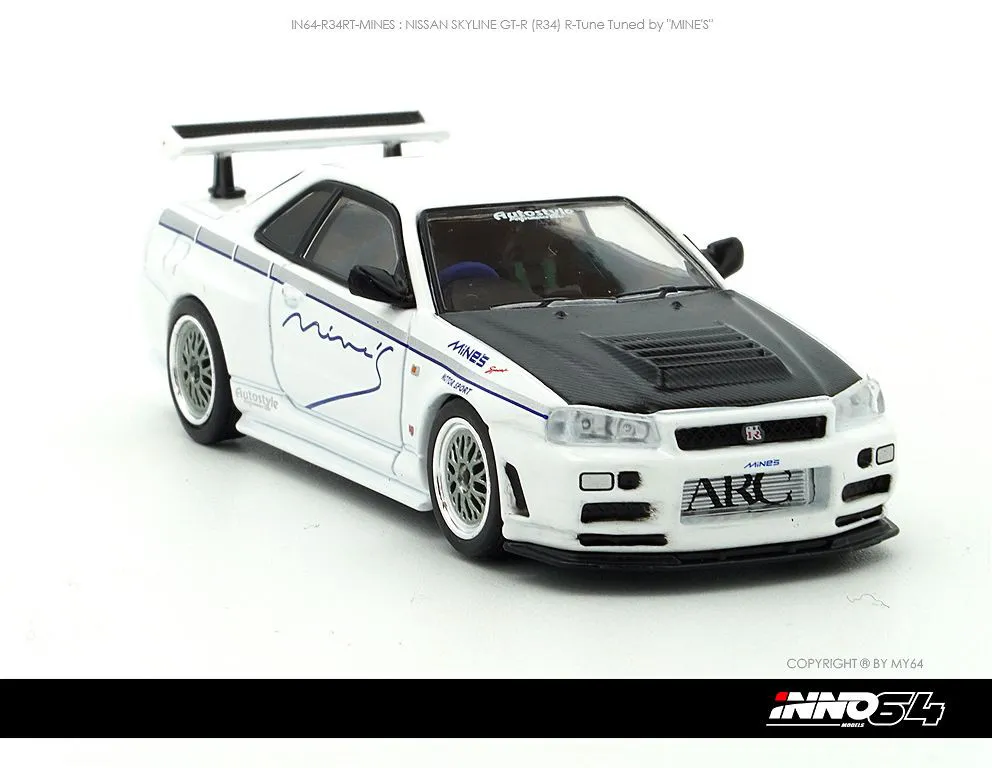 INNO64 | NISSAN SKYLINE GT-R R34 | MINE'S WITH CARBON HOOD