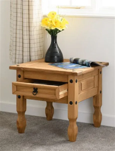 1 Drawer Lamp Table Distressed Waxed Pine