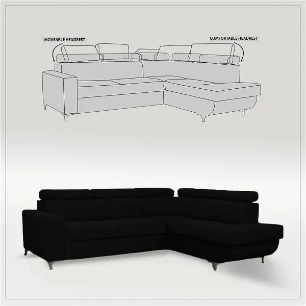 Zarate Black L-Shaped Corner Sofa Bed