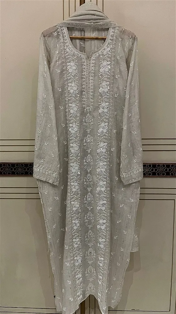 Silver Tissue Kurta Dupatta Sets