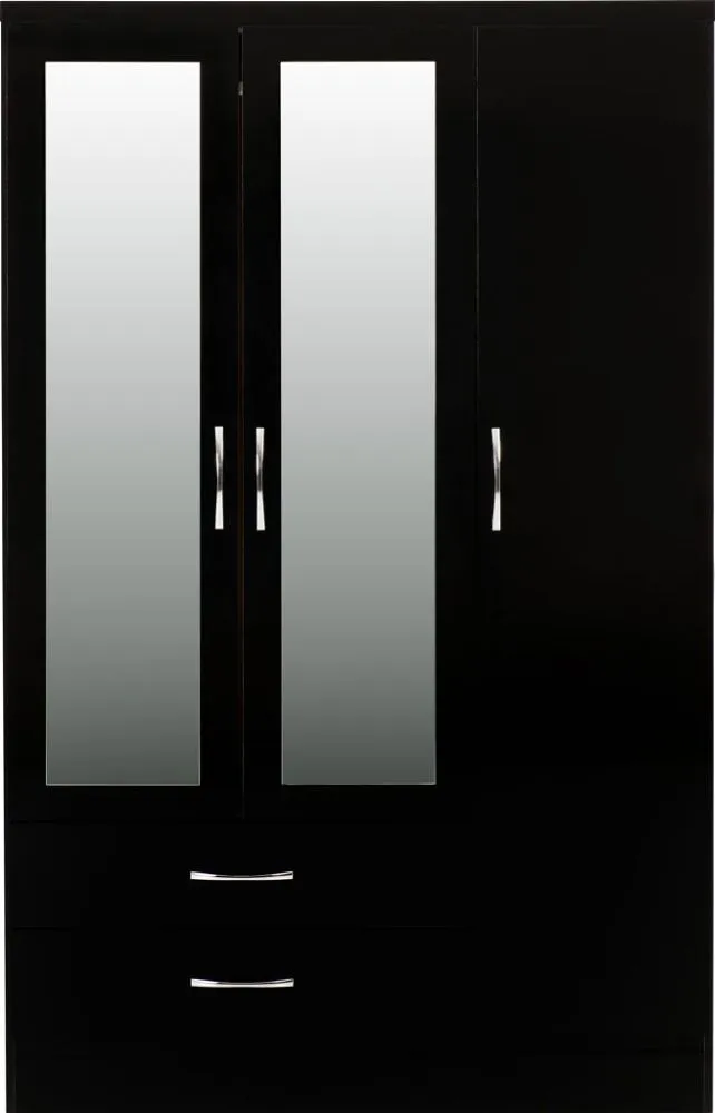 Eton 3 Door Black Gloss MDF 3D Effect Hinged Wardrobe