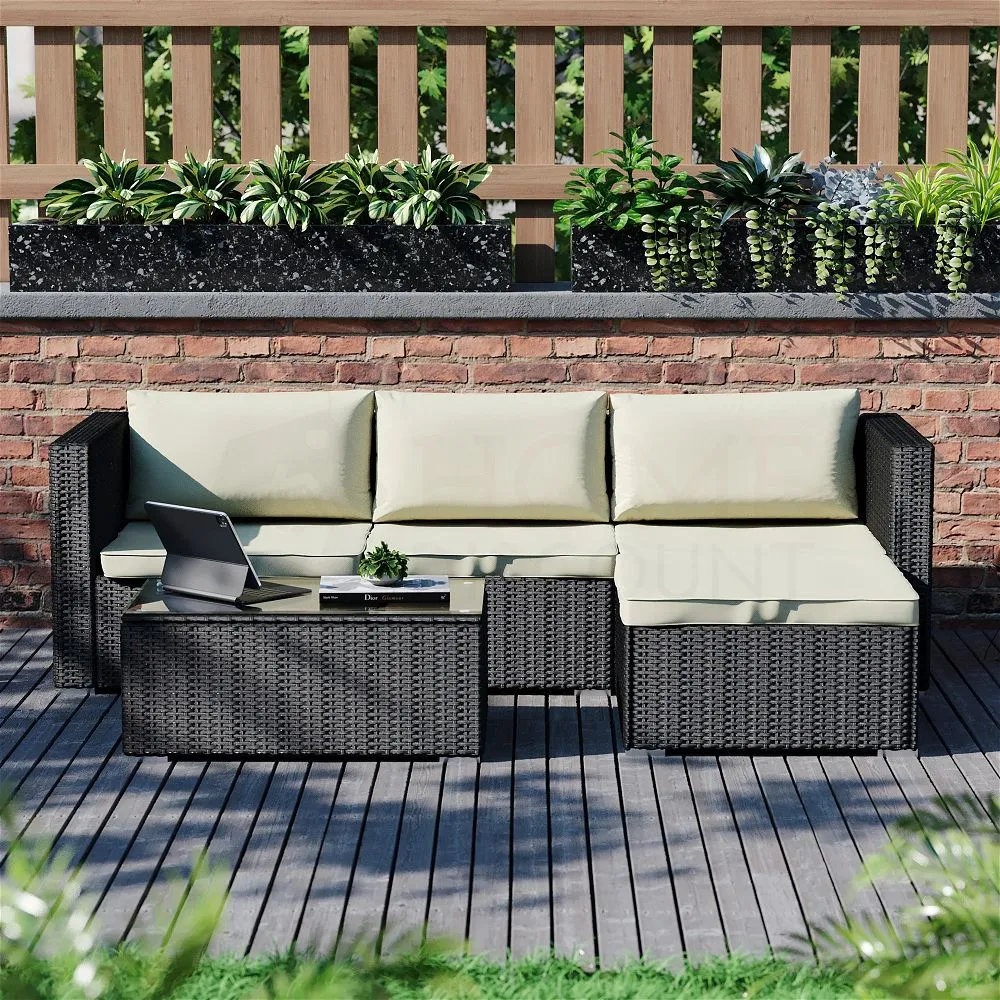 Grasston 4 Seater Corner Rattan Set, Black