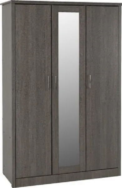 3 Door Wardrobe Black Wood Grain