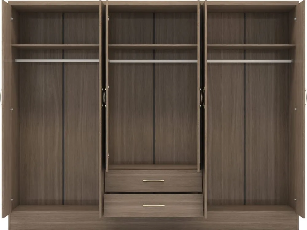 Eton 6 Door Rustic Oak Effect MDF 3D Effect Hinged Wardrobe