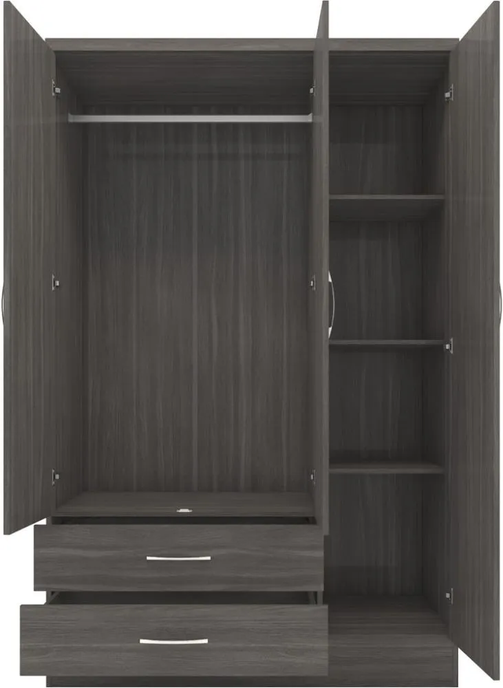 Eton 3 Door Black Wood Grain MDF 3D Effect Hinged Wardrobe