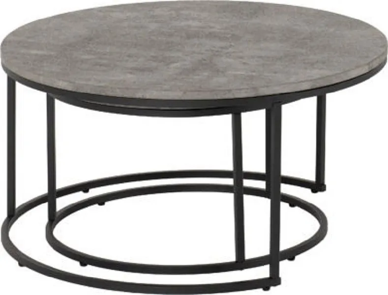 Round Coffee Table Set Concrete Effect Black