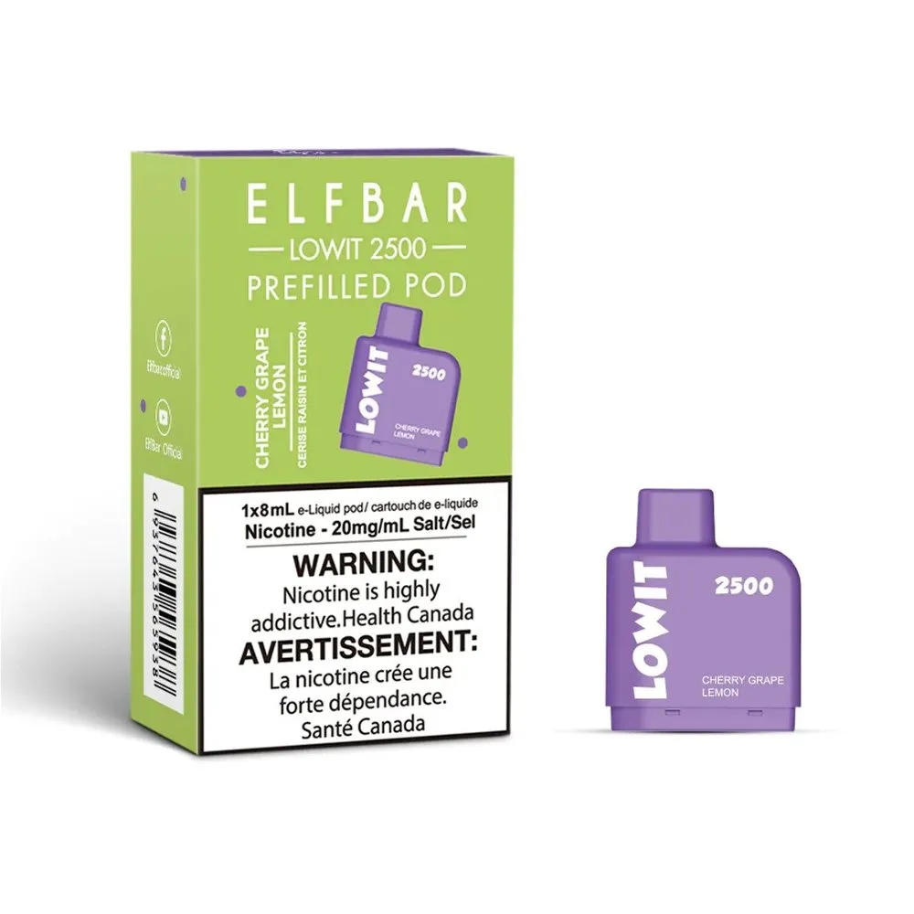 ELF BAR LOWIT 2500 PREFILLED PODS CHERRY GRAPE LEMON