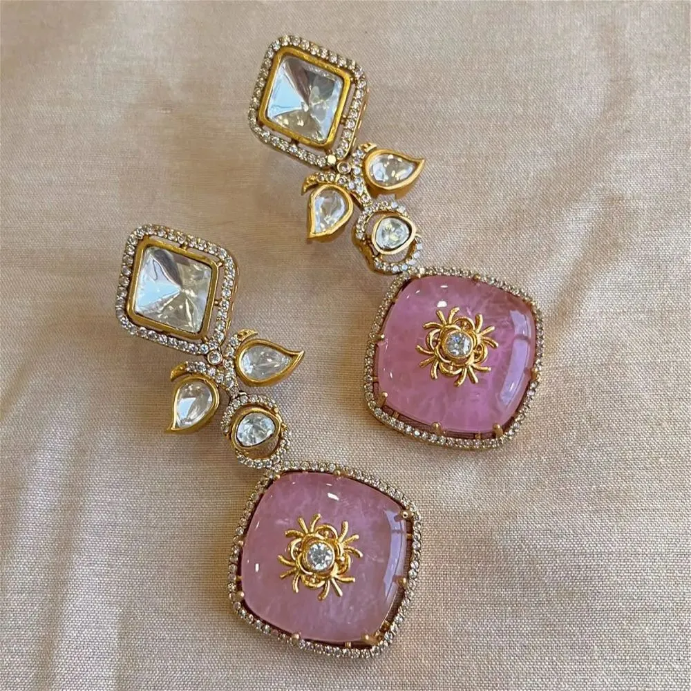 Ruhaima Polki Earrings Pink