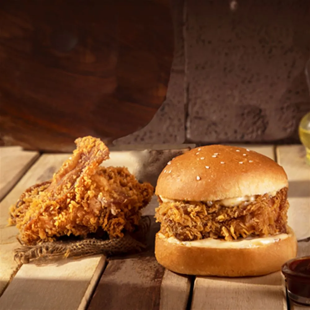 Crispy Chicken Burger With 1 Pc Fried Chicken