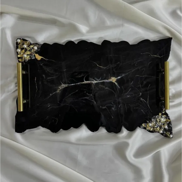 Black And Gold Pearled Edges Serving Tray