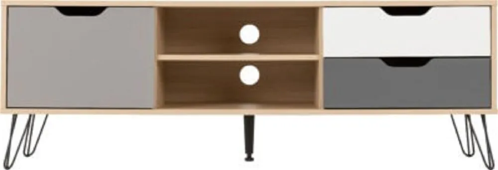 1 Door 2 Drawer TV Unit Oak Effect White & Grey